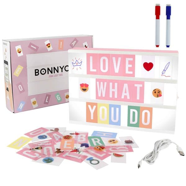 BONNYCO Pink Cinema Light Box with 400 Letters and Emojis