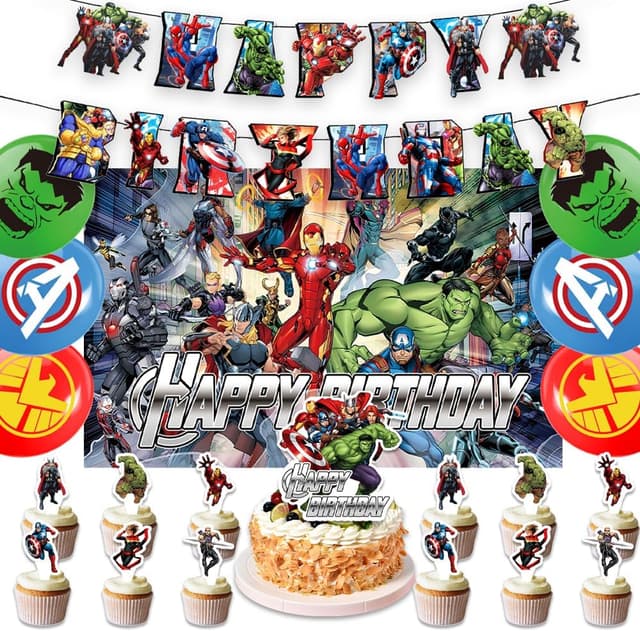 Avengers Birthday Banner, Backdrop & Cake Topper Set