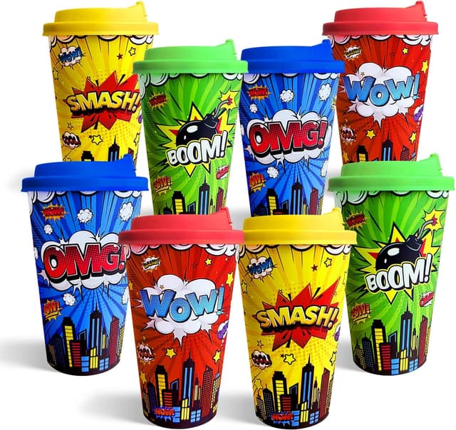 Hero-Themed 16oz Party Cups with Lids (Set)