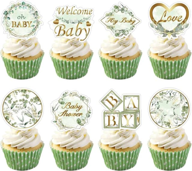 Sage “Oh Baby” cupcake toppers
