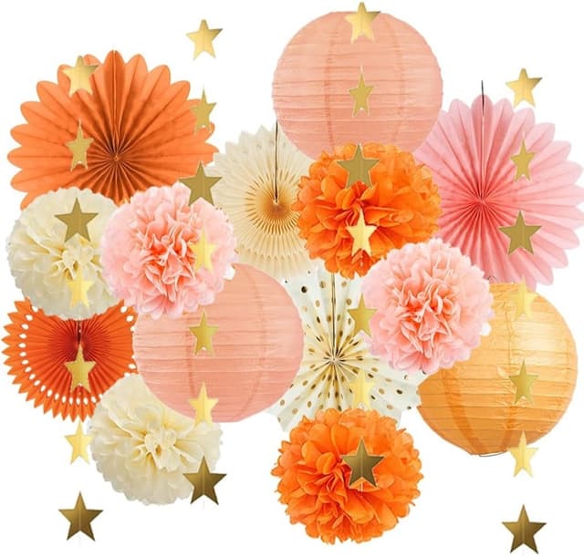 Orange and cream paper fan decorations