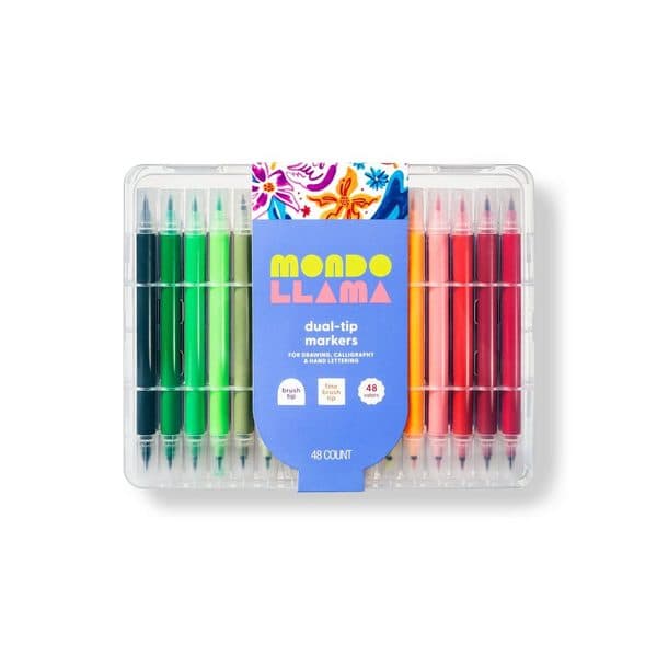 Mondo Llama 48-Count Dual-Tip Brush Marker Set