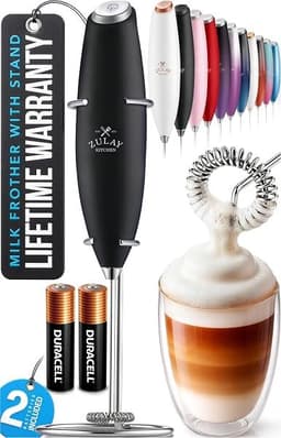 Zulay Kitchen Handheld Milk Frother Wand with Batteries