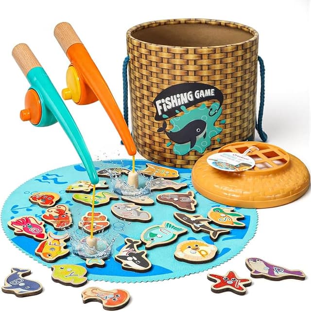 TOP BRIGHT Wooden Magnetic Fishing Game