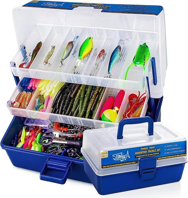 Vipfish 3-Layer Fishing Tackle Box, 448 Pieces