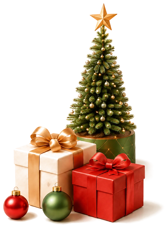 Christmas tree with wrapped gifts